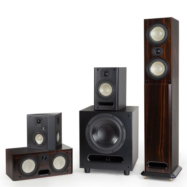 Level Two Family of Speakers in black and macassar ebony
