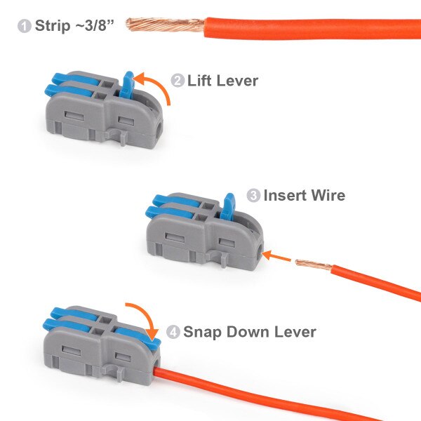 Steps for using 1-IN 2-OUT SNAP LEVER CABLE CONNECTOR