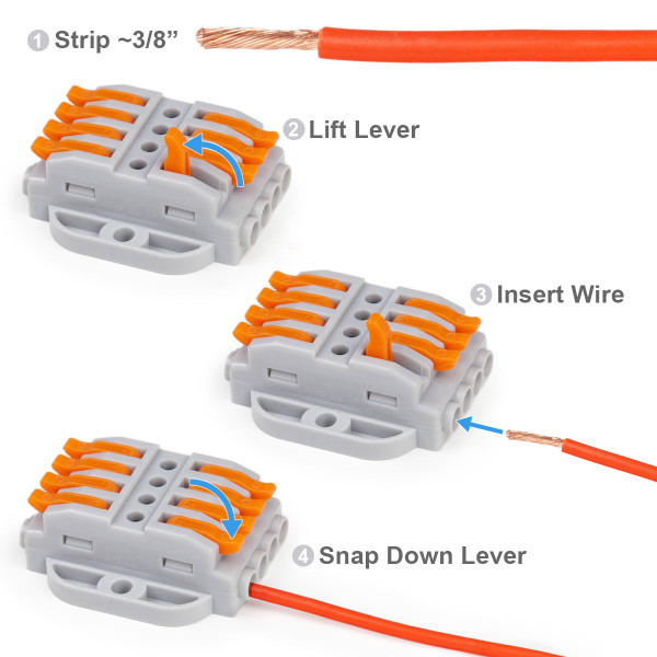 Steps for using 4-IN 4-OUT SNAP LEVER CABLE CONNECTOR