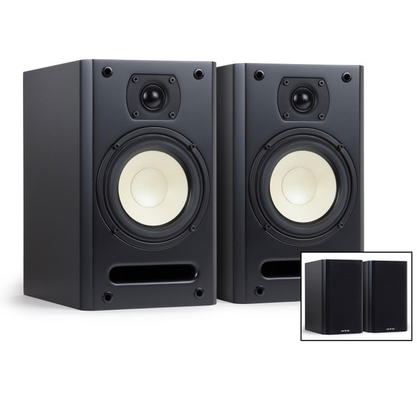 Level Two Bookshelf Cabinet Speakers - black - with and without grilles