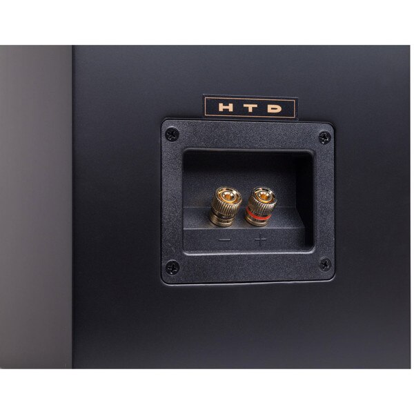 Level Two Bookshelf Cabinet Speaker - black - close-up of back speaker cable terminals