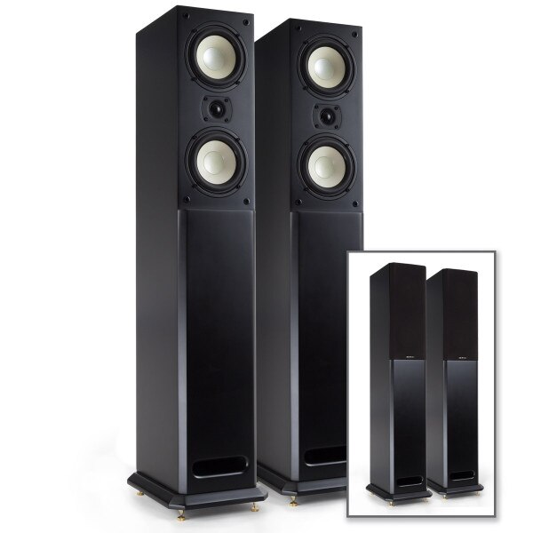 Level Two Tower Cabinet Speakers - Black - with and without grilles