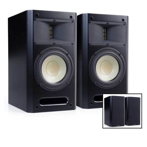 Level Three Bookshelf Speakers - Black - with and without grilles