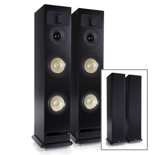 Level Three Tower Speakers - Black - With and Without Grilles